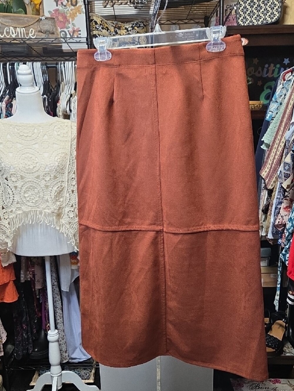 Max Studio Rust Brown Midi A-Line Panel Skirt - Picture 3 of 4